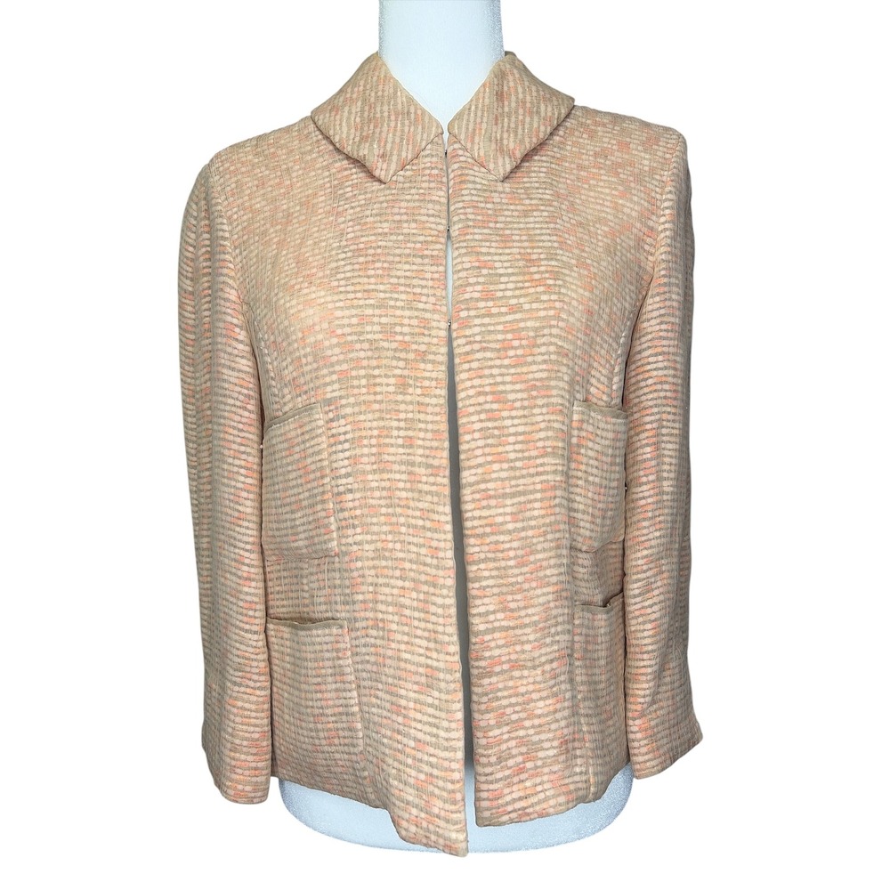 Marc Jacobs Textured Tweed Silk Blend Cropped Jacket Blazer Pink Beige Size 6